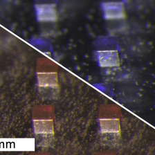 Two images show a metallic cubes that are about 1mm big.