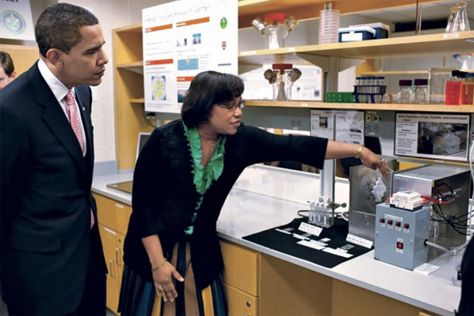 Paula Hammond and Barack Obama in the lab