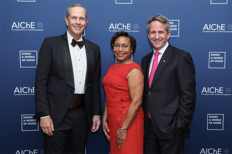 Paula Hammond on the AIChE gala red carpet with two other award winners