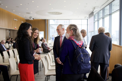 Najat Khan, Regina Barzilay, Rafael Reif, and Susan Hockfield in conversation