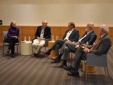 Susan Hockfield, Matt Vander Heiden, Tyler Jacks, Richard Hynes, and Phil Sharp in discussion